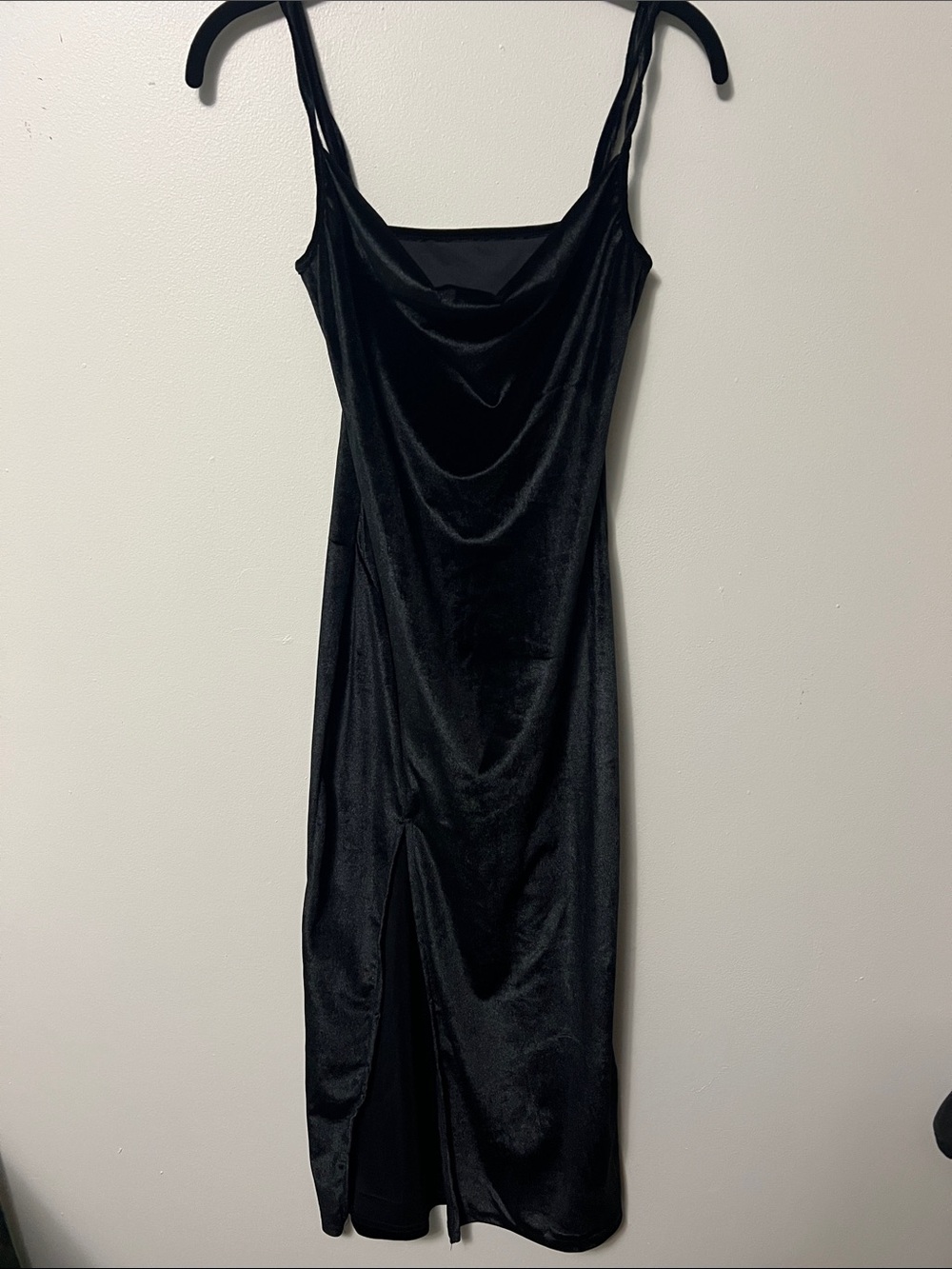 Black Slip Midi Dress with Cowl Neck